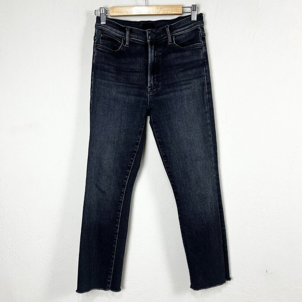 Mother High Waisted Rascal Ankle Snippet Jeans Thunder Road Black Size 28